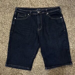 Fried Denim Mens Jeans Shorts Size 36 Dark Wash Stretch Embroidered Back Pockets